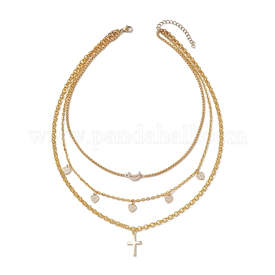 Ожерелья с подвесками из латуни и нержавеющей стали с микропаве и прозрачными циркониями NJEW-JN04874-1