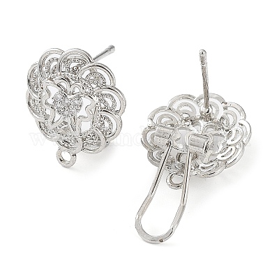 Серьги-пусеты из латуни с микропаве в виде бабочки и кубического циркония KK-E083-15P-1