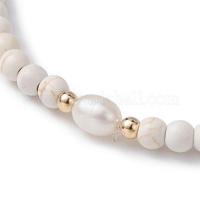 Эластичный браслет из синтетической бирюзы и натурального жемчуга BJEW-JB09919-1