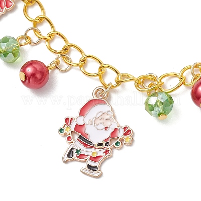 3шт 3 цвета рождественский сплав эмалированный браслет с подвесками BJEW-JB12076-1