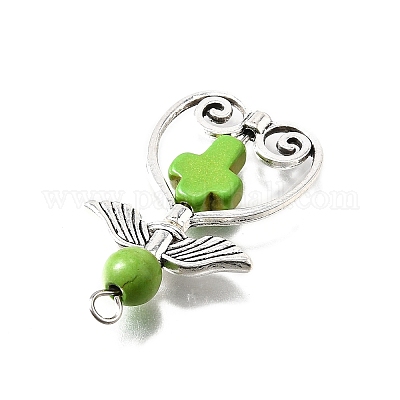 7 шт. 7-цветные круглые подвески в форме сердца из синтетической бирюзы с крестообразным крашением PALLOY-JF04032-1