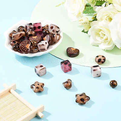 35 шт. 7 стиля непрозрачных акриловых бусин с леопардовым принтом&nbsp;FIND-YW0011-31-1