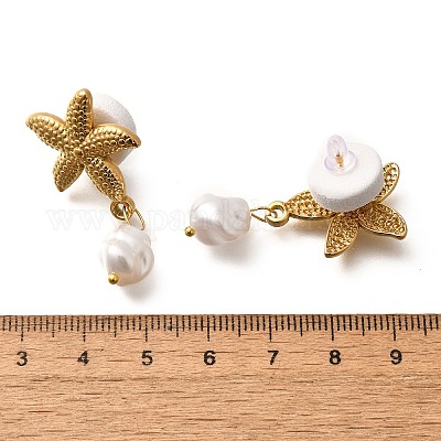 Серьги-гвоздики из пластика и нержавеющей стали 304 с жемчугом EJEW-G422-01G-01-1