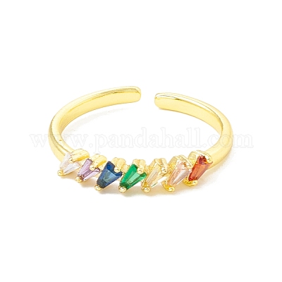 Открытое кольцо-манжета с треугольниками из кубического циркона RJEW-H103-08G-1