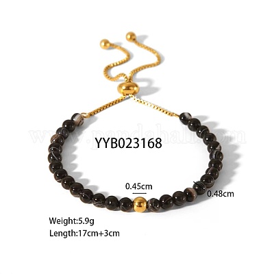 Регулируемые браслеты-слайдеры из натуральных круглых бусин черного агата LF2079-1-1