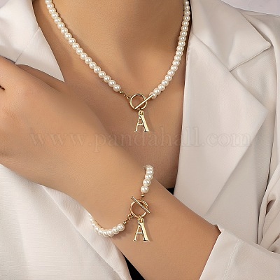 Наборы браслетов и ожерелий из пластиковых бусин с имитацией жемчуга FS-WG7E770-01-1