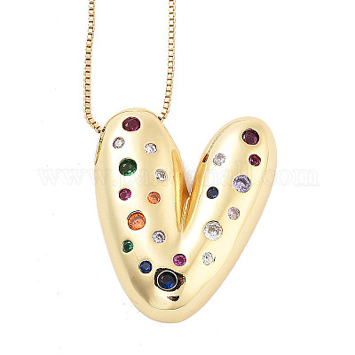 Латунные ожерелья с подвесками в виде букв из микрофибры с кубическим цирконием KK-Z069-01G-V-1