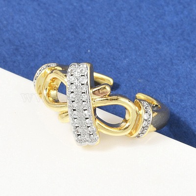 Открытое кольцо-манжета из латуни с микропаве из кубического циркония для женщин RJEW-F177-03GP-13-1