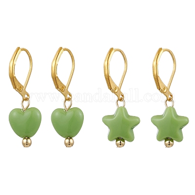 2 пара серег с застежкой-русалкой из латуни и непрозрачного акрила в двух стилях EJEW-JE06328-1