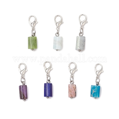 7шт колонна натуральный родонит и канадский нефрит и аквамарин и аметист и апатит и лазурит и лабрадорит подвесные украшения HJEW-JM03745-01-1