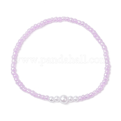 7шт 7 цвета круглые стеклянные бусины эластичные браслеты для женщин BJEW-JB11779-1