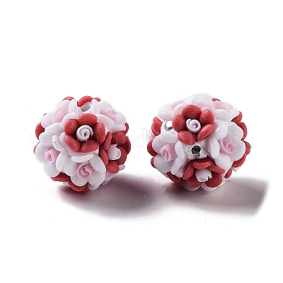 Бусины-цветы из светящейся полимерной глины со стразами RESI-C048-01E-1