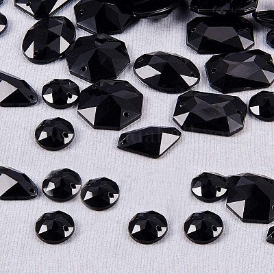 Black Flat Back Rhinestone Buttons Sew on Embellishments for Craft Pack of  Approx.100pcs Assorted Shape