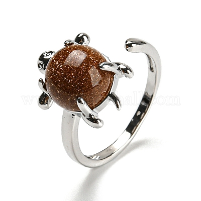 Открытое кольцо-манжета с черепахой из смешанных натуральных и синтетических драгоценных камней RJEW-G290-01P-1