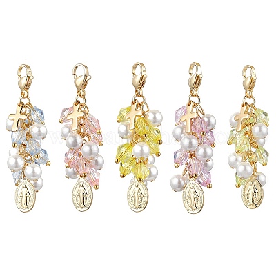 Овальная с подвесными украшениями из латуни в виде Девы Марии HJEW-JM02517-1