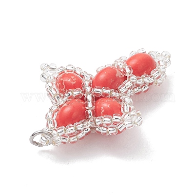 Окрашенная синтетическая императорская яшма с подвесками из стеклянных бусин PALLOY-MZ01119-05-1