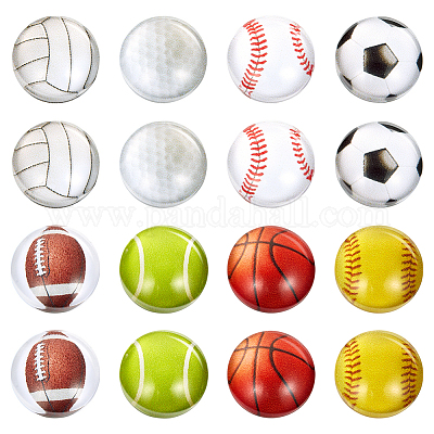 48 шт. 8 стиля стеклянных кабошонов в виде спортивных мячей GLAA-PH0004-18-1
