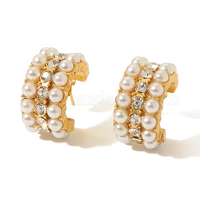 Серьги-гвоздики из пластика с имитацией жемчуга в форме буквы С из нержавеющей стали марки 304 FS-WG0BD3D-06-1