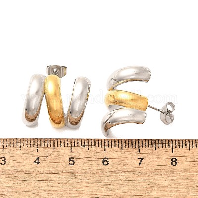 Двухцветные серьги-гвоздики из нержавеющей стали 304 EJEW-F355-05GP-01-1