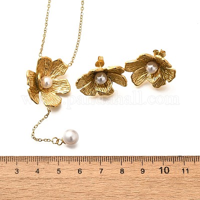 Комплект из ожерелий и серег-гвоздиков из нержавеющей стали 304 для женщин SJEW-C007-01B-G-1