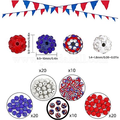 80 шт. 5 круглых бусины из полимерной глины со стразами на тему Дня независимости RB-FH0001-07-1