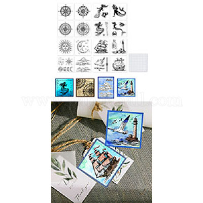 16шт 4 набора ПВХ штампов с морской тематикой DIY-GL0004-123-1