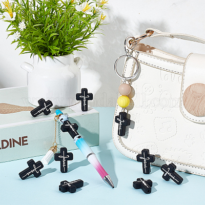 10шт. крест со словом Иисус силиконовые бусины SIL-OC0001-21-1