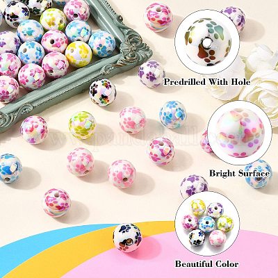 50 шт. цветных непрозрачных акриловых бусин с печатным рисунком OACR-CJ0002-27-1