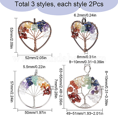 6 шт. 3 стиля 7 чакры древо жизни драгоценные камни большие подвески G-SC0002-36-1