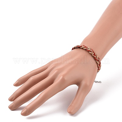 Плетеные браслеты в форме веревки из воловьей кожи с латунной застежкой для женщин BJEW-JB09110-1