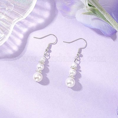 Круглые серьги-подвески с жемчужными бусинами EJEW-JE06475-1