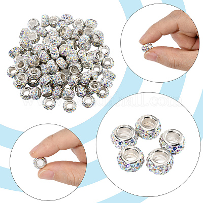 80 шт. полимерная глина со стразами европейские бусины с большими отверстиями с серебряными латунными сердечниками FPDL-LT0001-02D-1