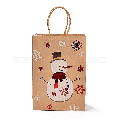 Christmas Theme Hot Stamping Rectangle Paper Bags, with Handles, for Gift  Bags and Shopping Bags, Snowman, Bag: 8x15x21cm, Fold: 210x150x2mm