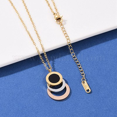 Ожерелья с подвеской в виде кольца из нержавеющей стали 304 с римской цифрой 3 NJEW-V001-06G-01-1