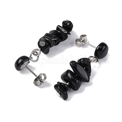 Серьги-гвоздики из натурального обсидиана EJEW-JE06371-07-1