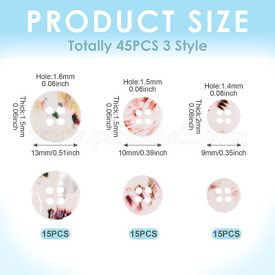 45 шт. 3 стильных пуговицы-ракушки с 4 отверстиями BUTT-TA0001-27-1