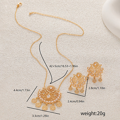 Элегантный комплект из серег и ожерелий в ближневосточном стиле из латуни с микропаве из кубических цирконий для женщин OC9048-1