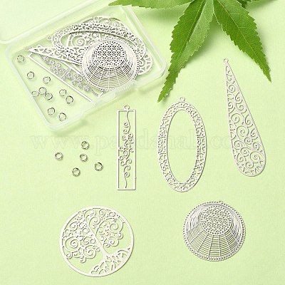 10шт 5 стильные латунные филигранные подвески KK-YW0001-49-1