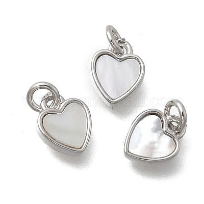 Подвески в форме сердца из латуни и натуральных ракушек KK-D431-025B-01P-1