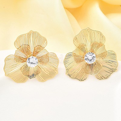 Цветок латуни микро проложить кубического циркония серьги стержня EJEW-F391-07G-01-1