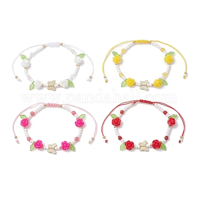 Браслеты из стеклянных бусин и плетеных бусин из смолы для женщин BJEW-MZ00237-1