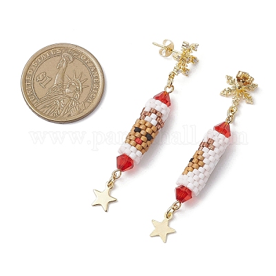 Серьги-гвоздики с подвесками из латуни с прозрачным кубическим цирконием на рождественскую тематику EJEW-MZ00552-02-1