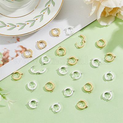 24 шт. 2 цвета 201 нержавеющая сталь серьги-кольца Huggie Hoop фурнитура STAS-DC0015-46-1