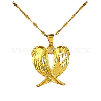 Ожерелья с подвеской в виде крыла сердца из нержавеющей стали с прозрачным кубическим цирконием для женщин FS-WG5CA89-01-1