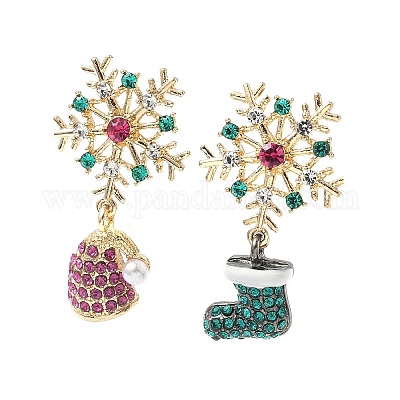 Рождественские серьги-гвоздики со стразами из сплава EJEW-F399-01G-1