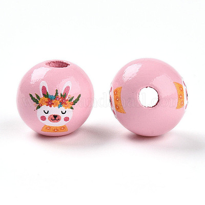 Деревянные бусины с принтом на пасхальную тематику WOOD-T032-22T-1