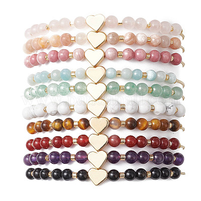 Браслеты из плетеных нейлоновых ниток в форме сердца из натуральных драгоценных камней круглой формы для женщин BJEW-MZ00166-1