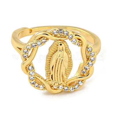 Регулируемые кольца из латуни с микро-паве и цирконием в виде цветка со стойкой RJEW-I105-04G-04-1