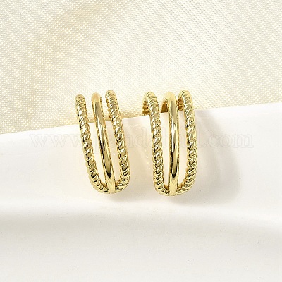 Тройные серьги-каффы в форме буквы С из латуни EJEW-L261-018G-1