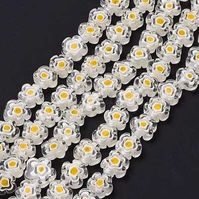 手作りミッレフィオーリガラスビーズ連売り 花 透明 10~12x2.6mm 穴 